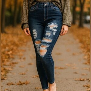 B.O.B Distressed Stretch High Waist Dark Wash Skinny Jean Size 5/6